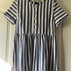 Elegant Blue and White Striped Dress